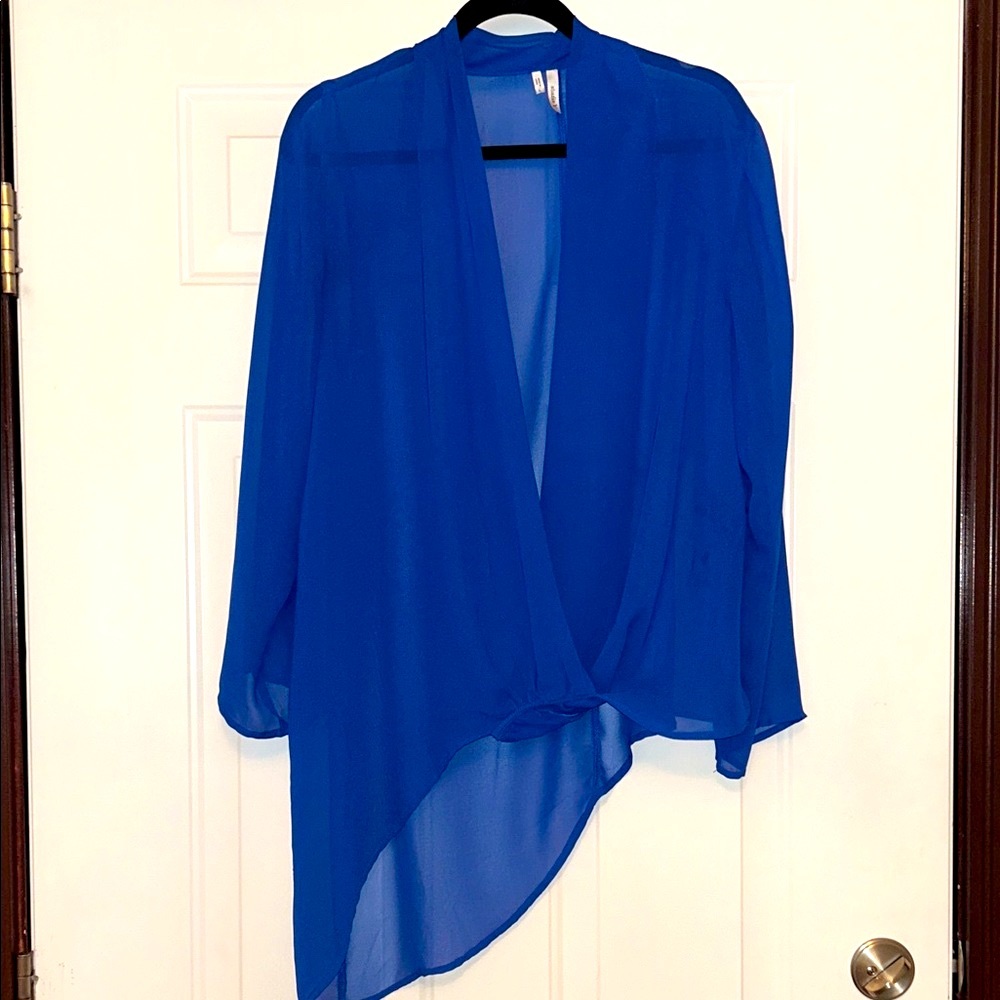 Studio Y Sheer Top L Blue Career Twisted Loose Fit Lagenlook Asymmetrical
